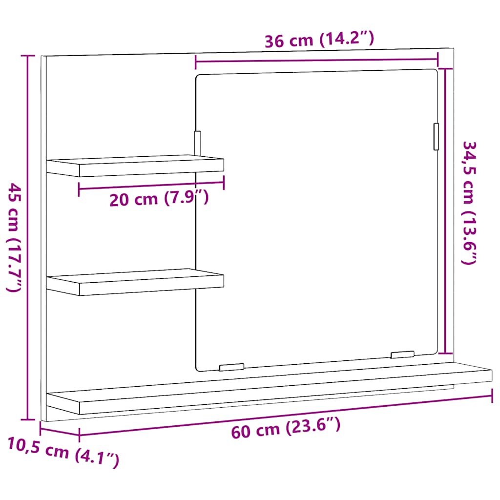 Bathroom Mirror Black Oak 60x10,5x45 cm Engineered Wood