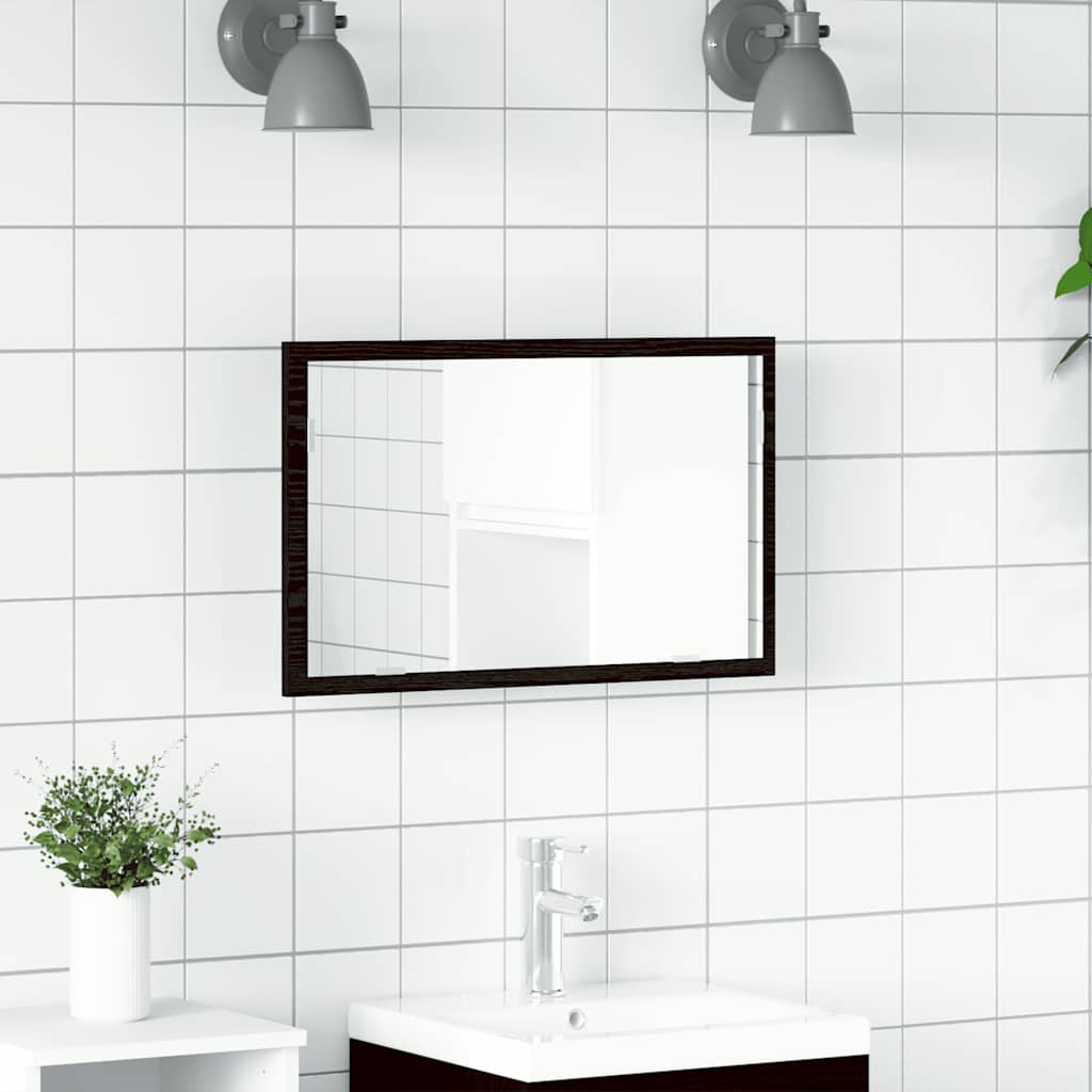 Bathroom Mirror with LED Lights Black Oak 60x8.5x37 cm