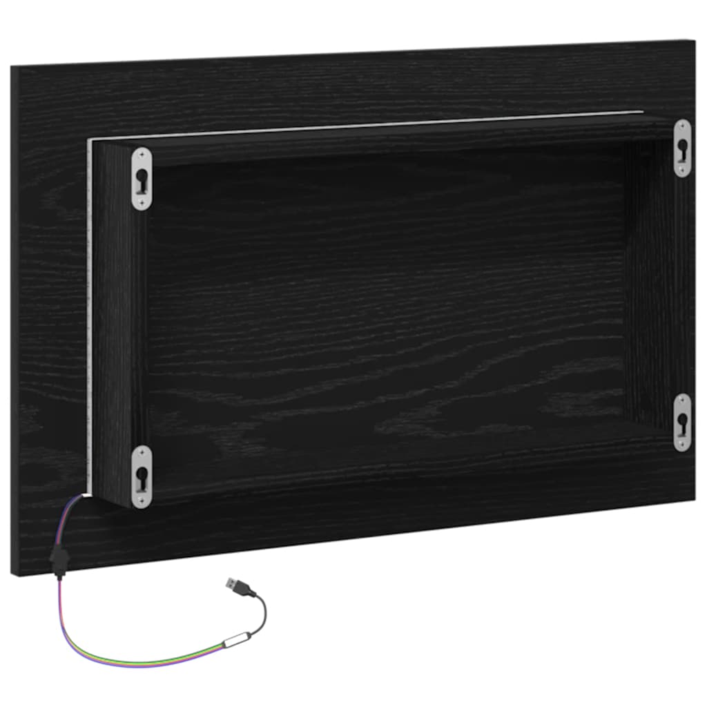 Bathroom Mirror with LED Lights Black Oak 60x8.5x37 cm