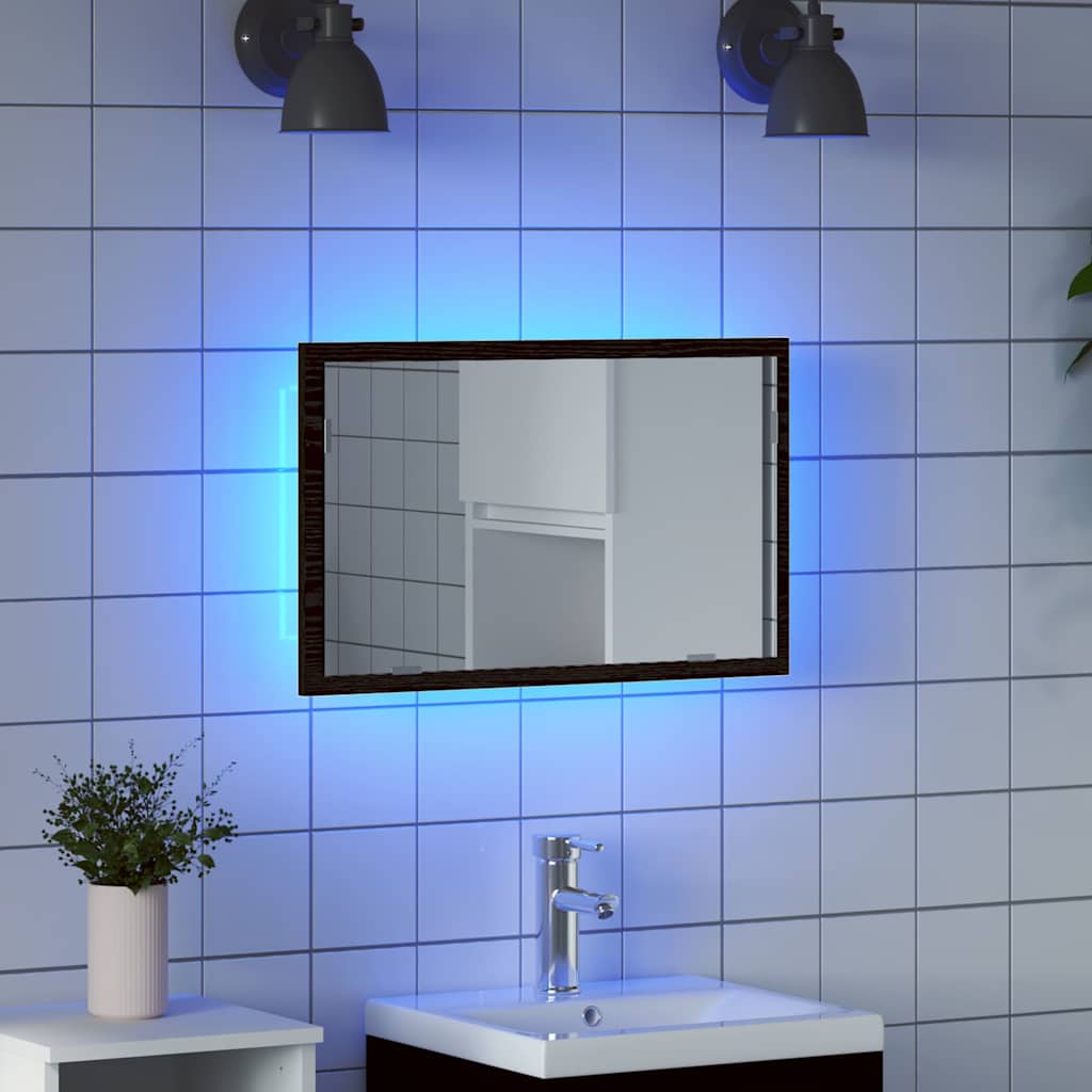Bathroom Mirror with LED Lights Black Oak 60x8.5x37 cm