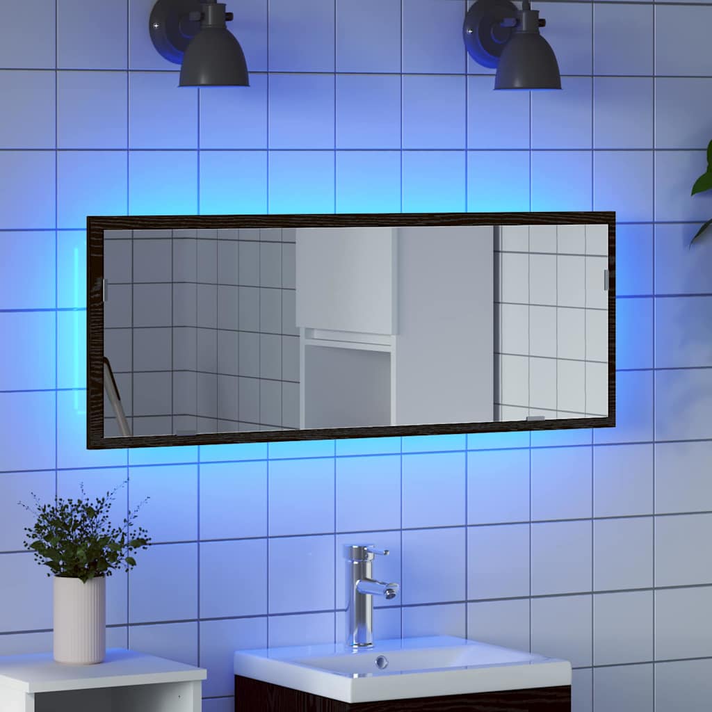 LED Bathroom Mirror Black Oak 100 x 8.5 x 37 cm Glass