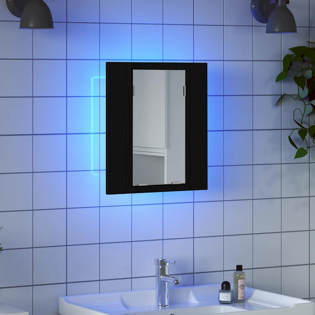 LED Bathroom Mirror Cabinet Black Oak 40x12x45 cm