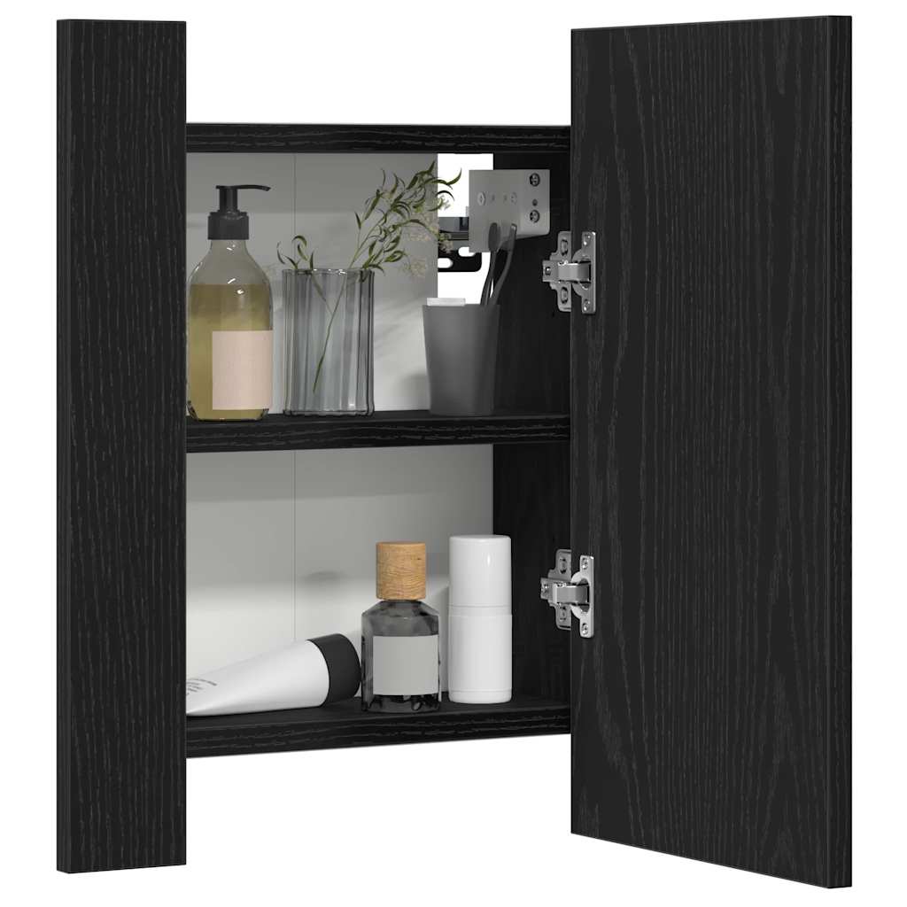 LED Bathroom Mirror Cabinet Black Oak 40x12x45 cm