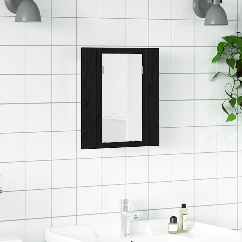 LED Bathroom Mirror Cabinet Black Oak 40x12x45 cm