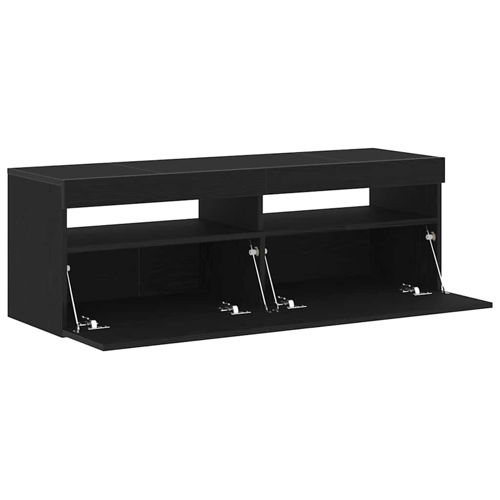 TV Cabinet with LED Black Oak 120 x 35 x 40 cm Engineered Wood