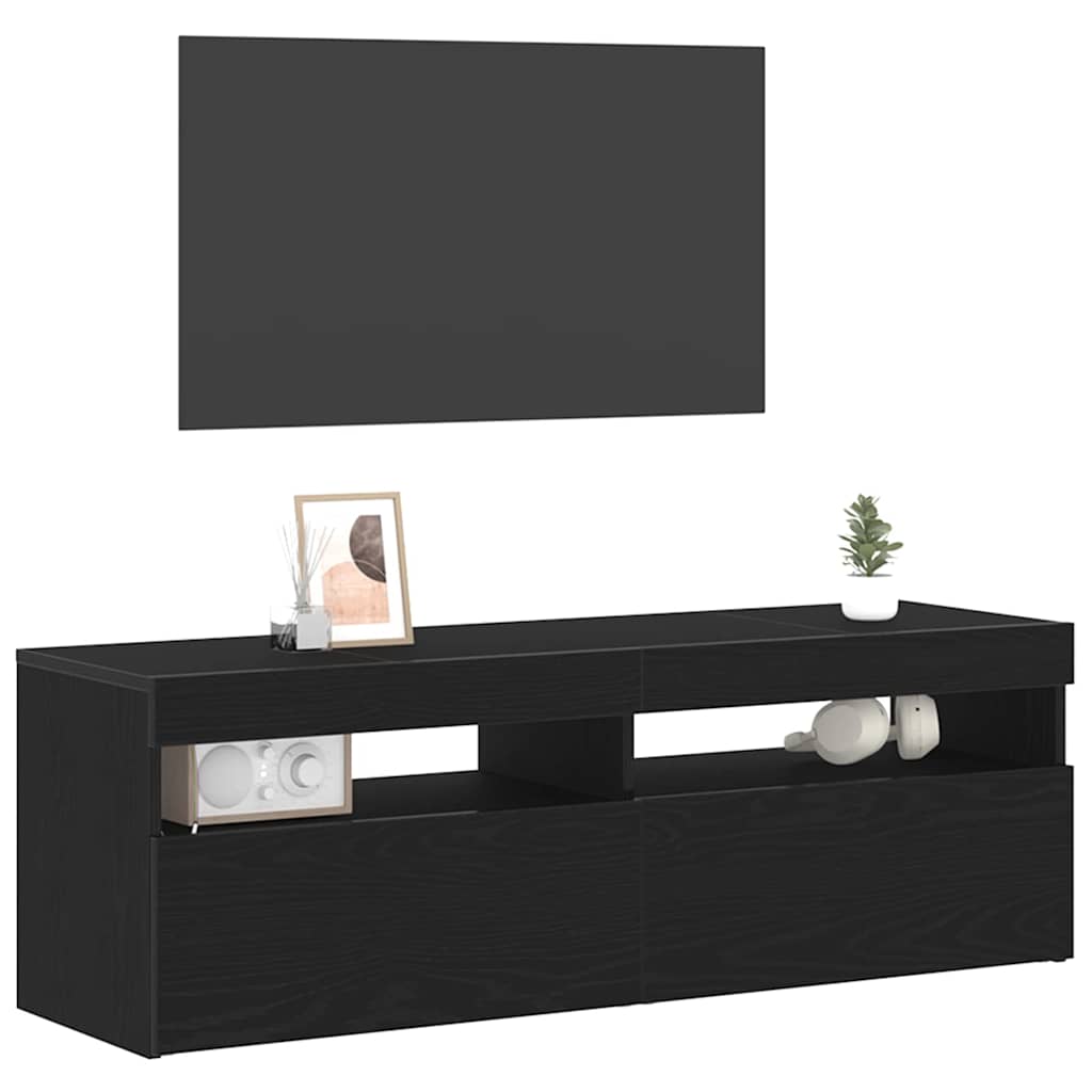 TV Cabinet with LED Black Oak 120 x 35 x 40 cm Engineered Wood