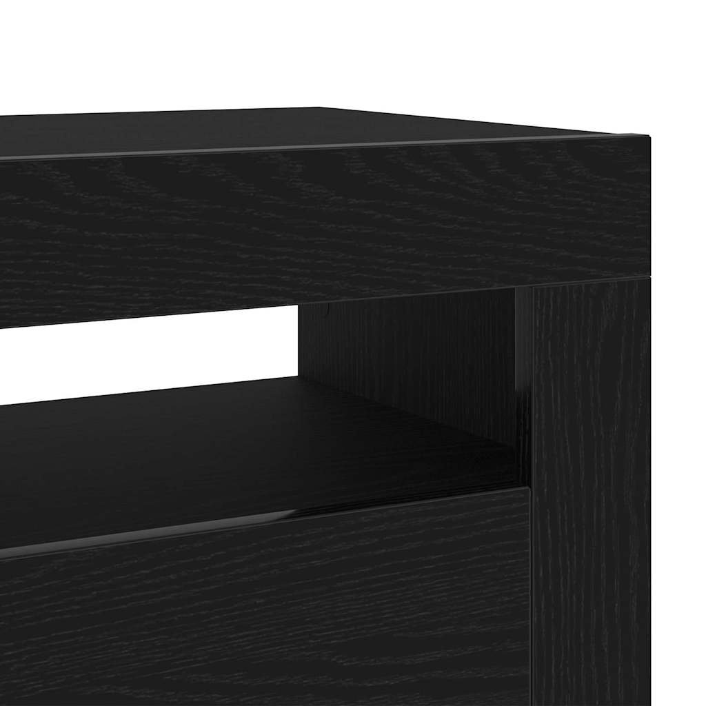 TV Cabinet with LED Black Oak 90 x 35 x 40 cm Engineered Wood