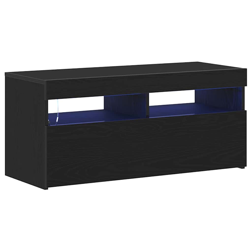 TV Cabinet with LED Black Oak 90 x 35 x 40 cm Engineered Wood
