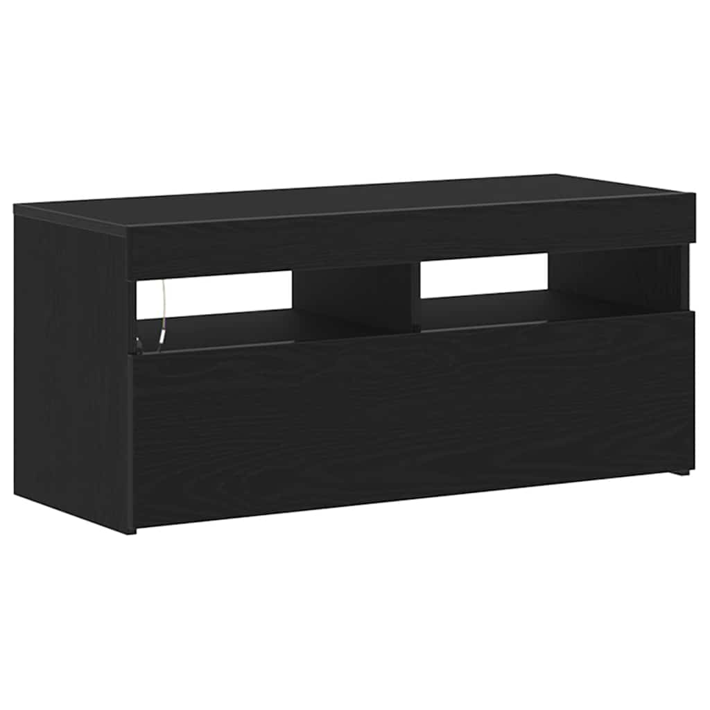 TV Cabinet with LED Black Oak 90 x 35 x 40 cm Engineered Wood