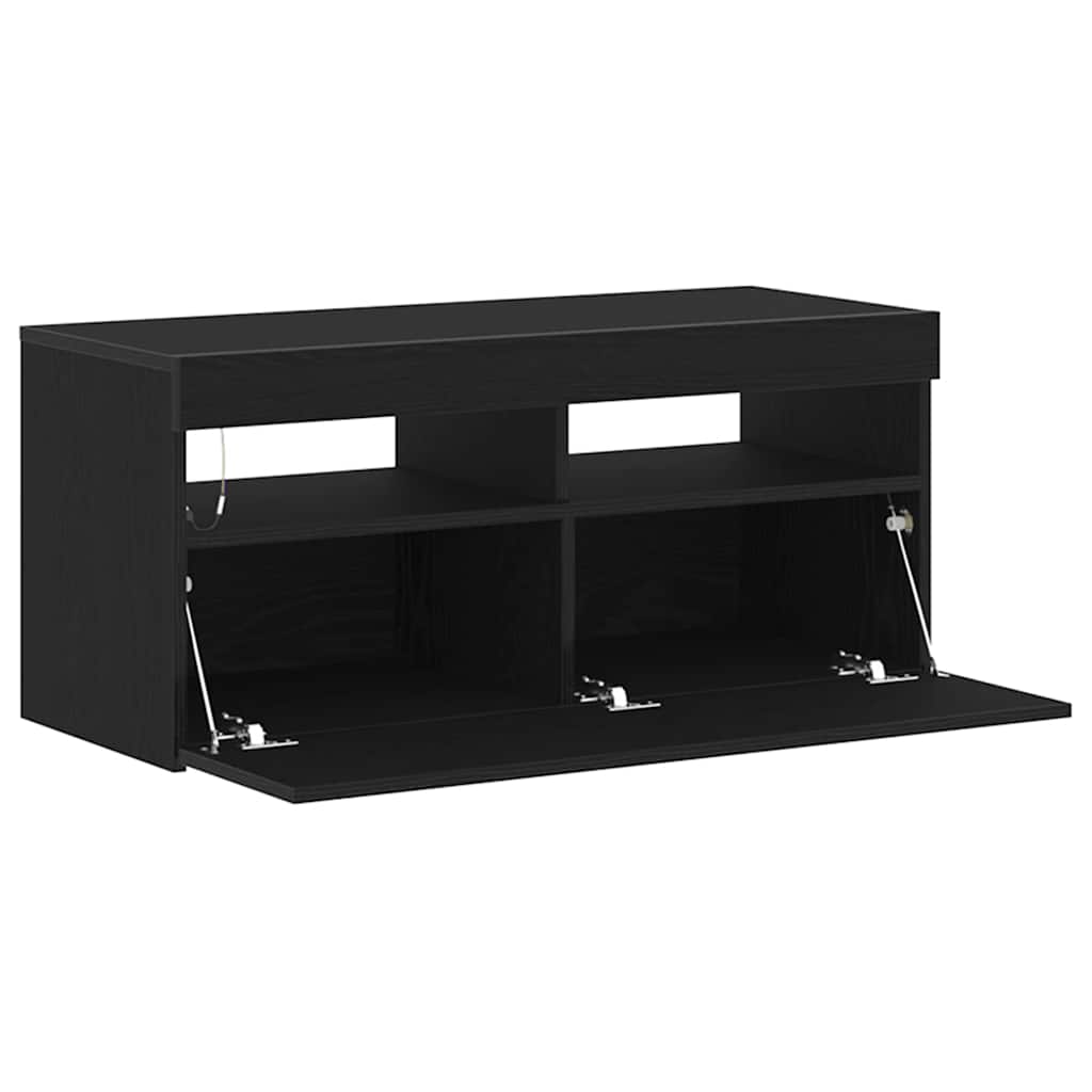 TV Cabinet with LED Black Oak 90 x 35 x 40 cm Engineered Wood