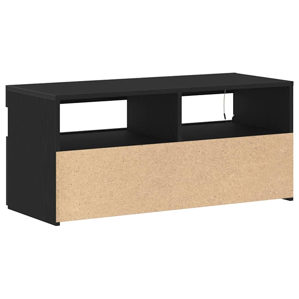 TV Cabinet with LED Black Oak 90 x 35 x 40 cm Engineered Wood