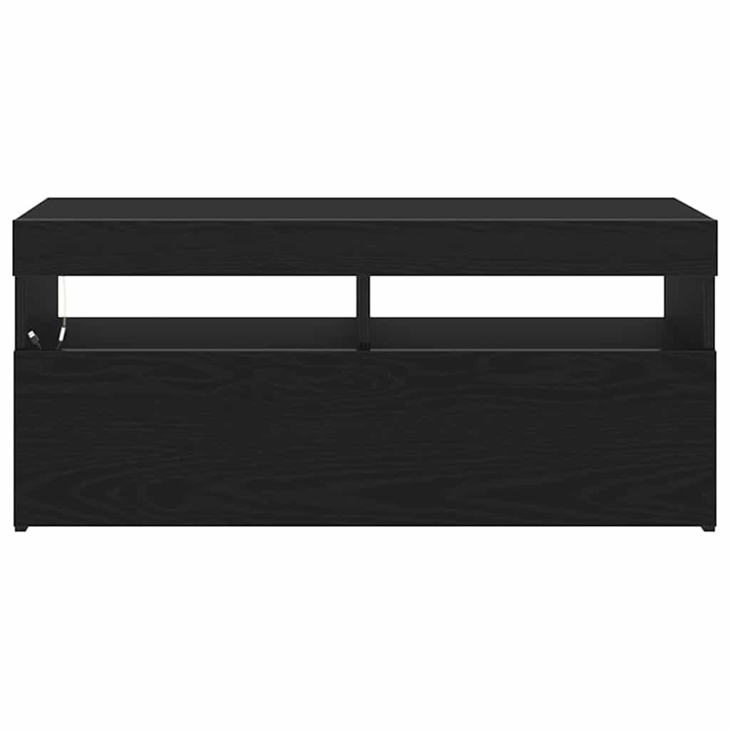 TV Cabinet with LED Black Oak 90 x 35 x 40 cm Engineered Wood