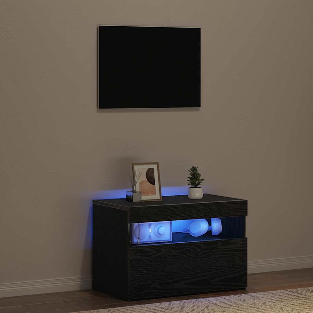 TV Cabinet with LED Black Oak 60 x 35 x 40 cm Engineered Wood