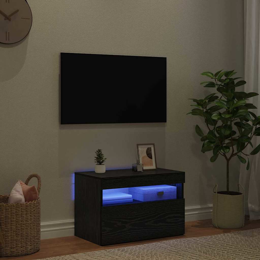 TV Cabinet with LED Black Oak 60 x 35 x 40 cm Engineered Wood