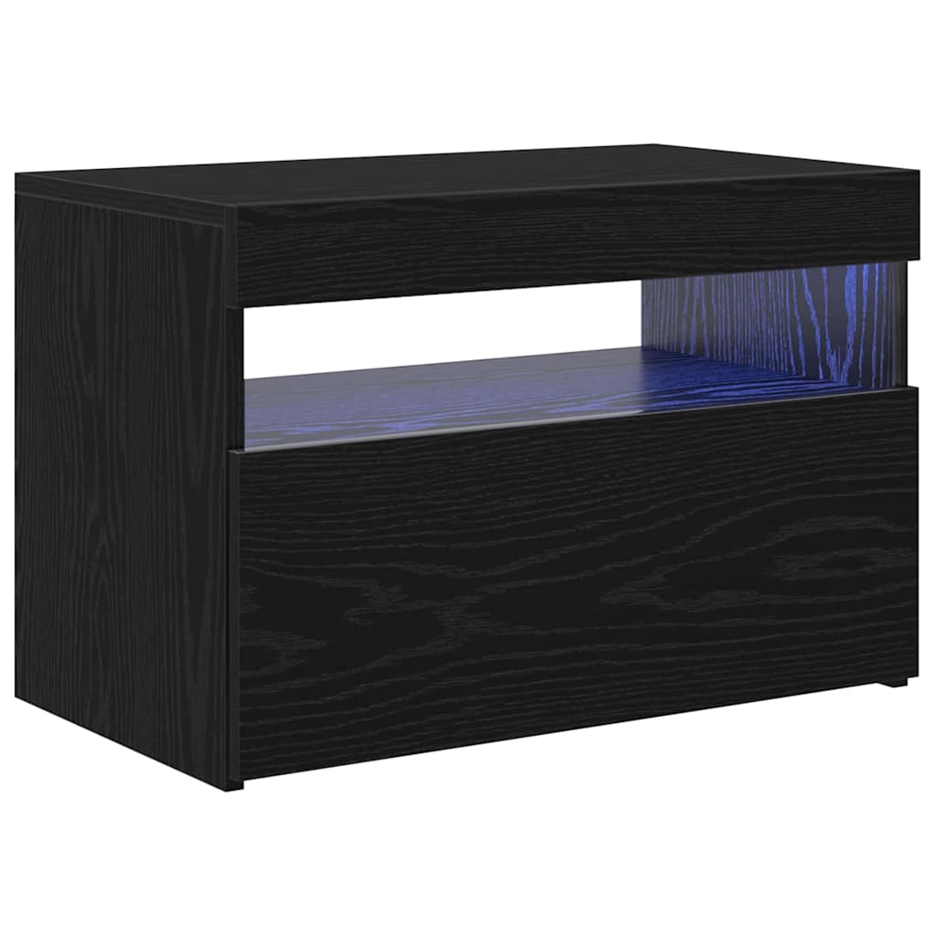 TV Cabinet with LED Black Oak 60 x 35 x 40 cm Engineered Wood