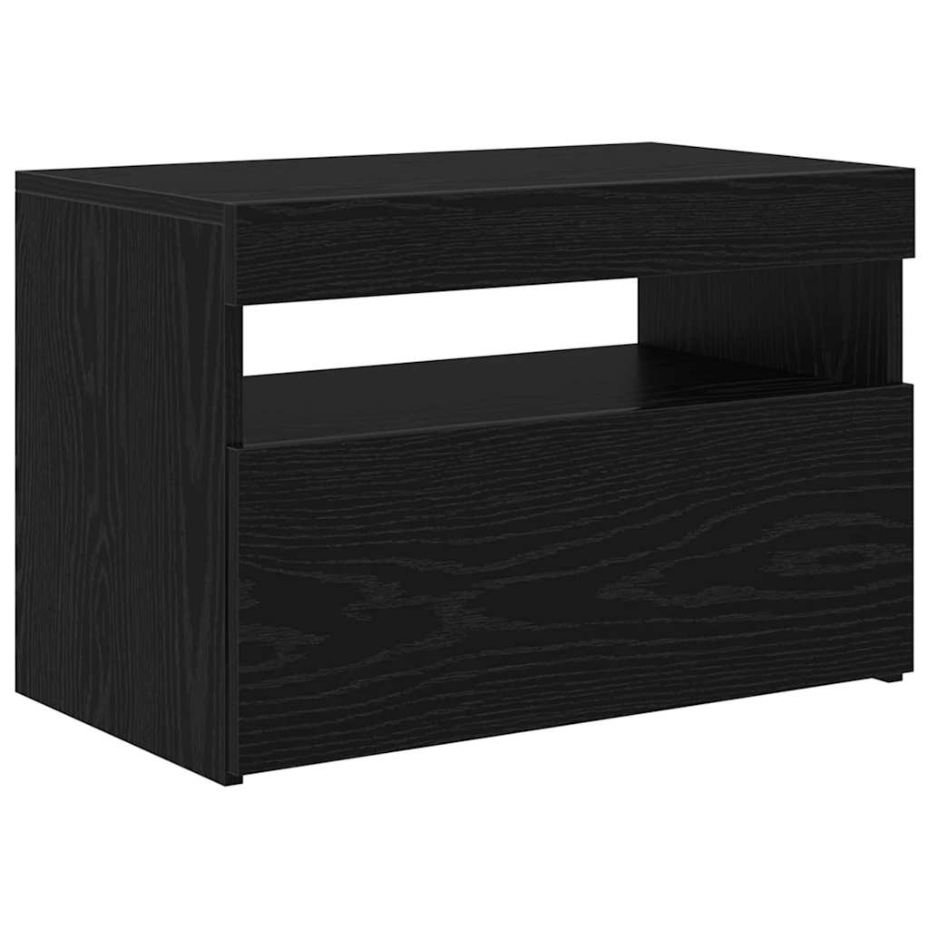 TV Cabinet with LED Black Oak 60 x 35 x 40 cm Engineered Wood
