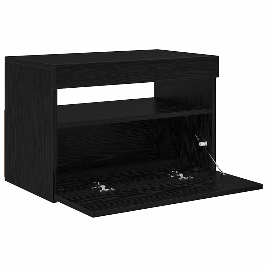 TV Cabinet with LED Black Oak 60 x 35 x 40 cm Engineered Wood