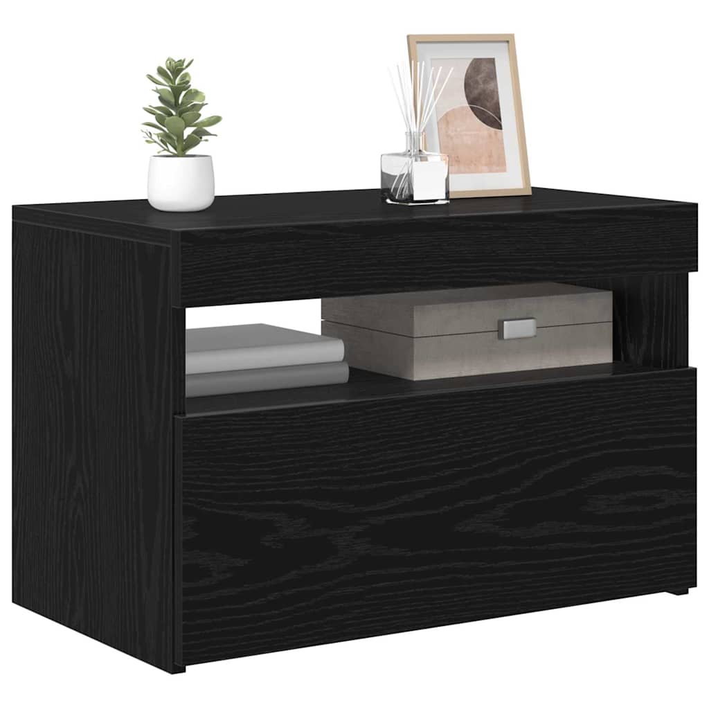 TV Cabinet with LED Black Oak 60 x 35 x 40 cm Engineered Wood