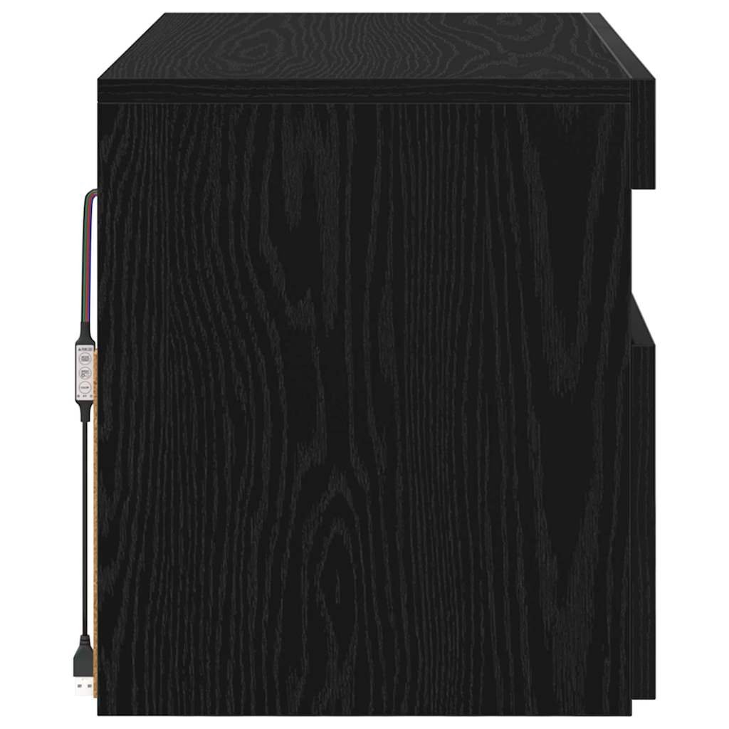 TV Cabinet with LED Black Oak 60 x 35 x 40 cm Engineered Wood