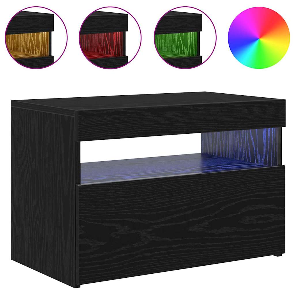 TV Cabinet with LED Black Oak 60 x 35 x 40 cm Engineered Wood