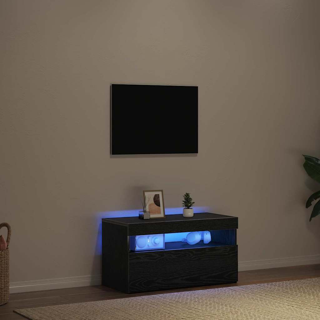 TV Cabinet with LED Black Oak 75 x 35 x 40 cm Engineered Wood