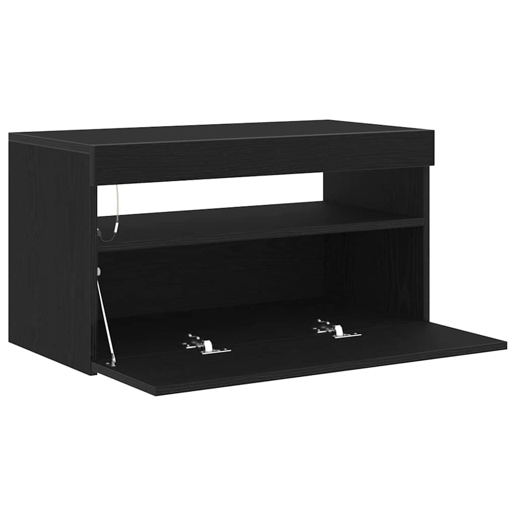 TV Cabinet with LED Black Oak 75 x 35 x 40 cm Engineered Wood