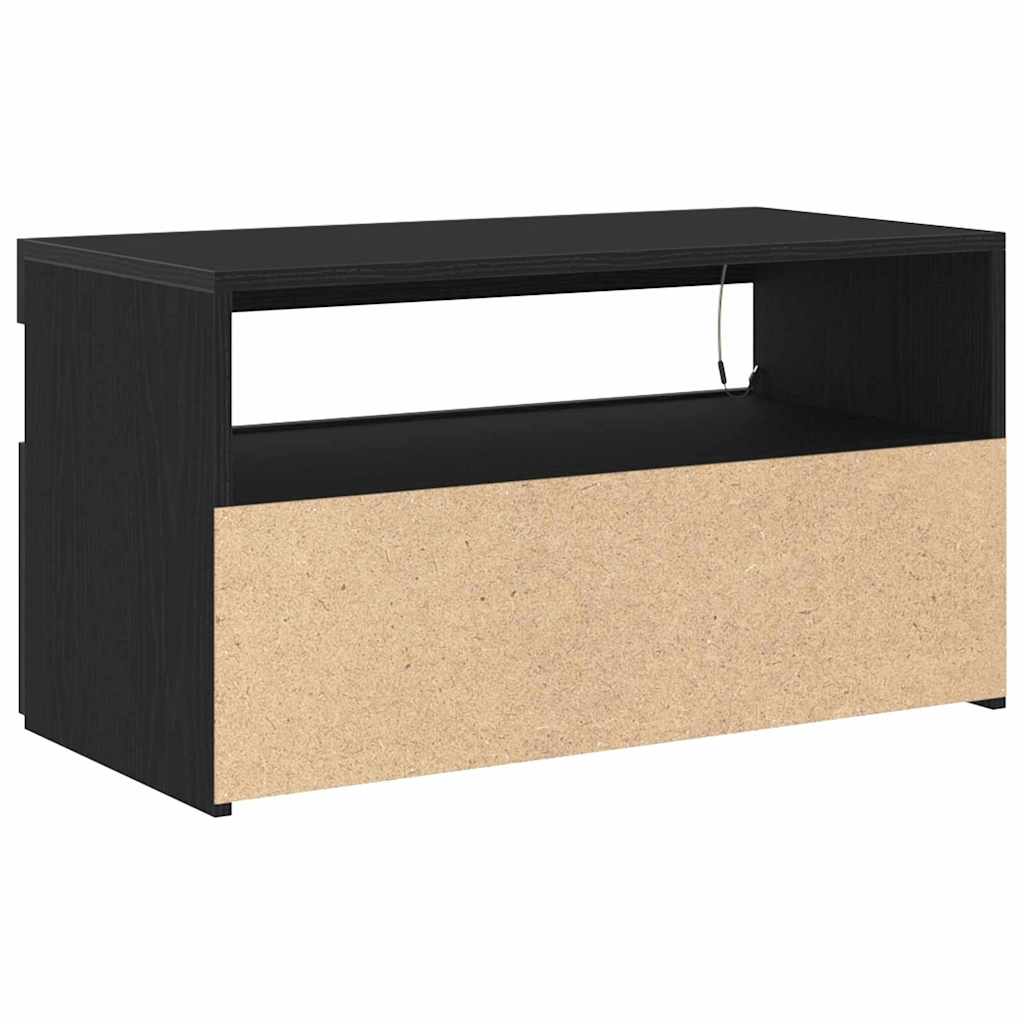 TV Cabinet with LED Black Oak 75 x 35 x 40 cm Engineered Wood