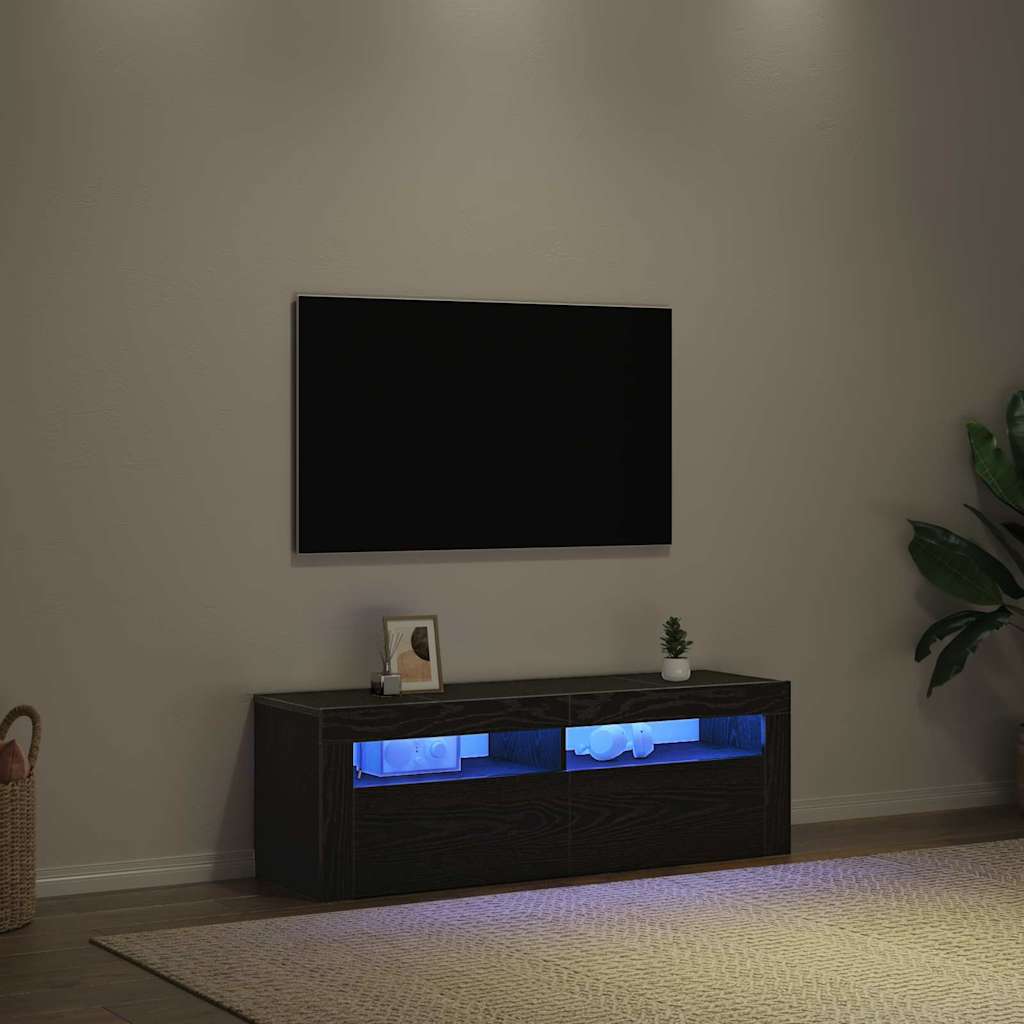 TV Cabinet with LED Black Oak 120 x 35 x 40 cm Engineered Wood
