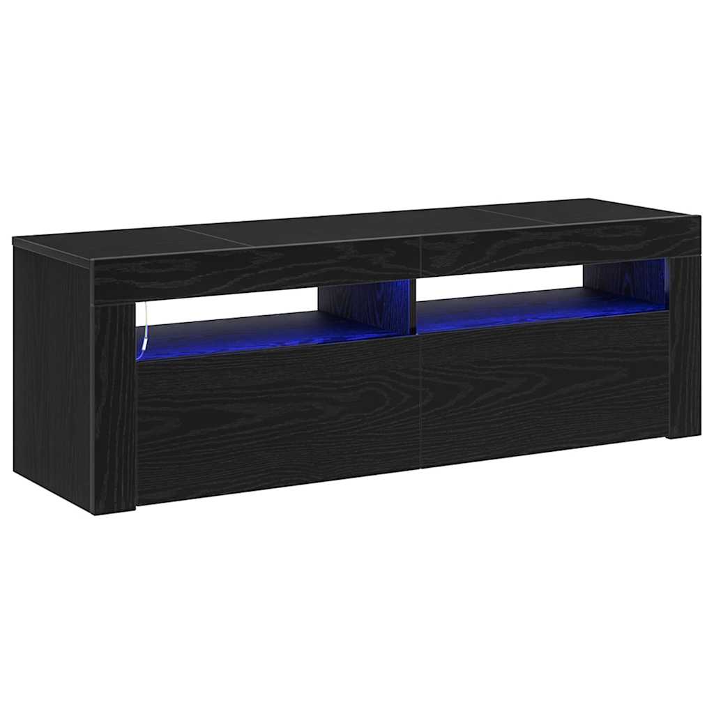 TV Cabinet with LED Black Oak 120 x 35 x 40 cm Engineered Wood