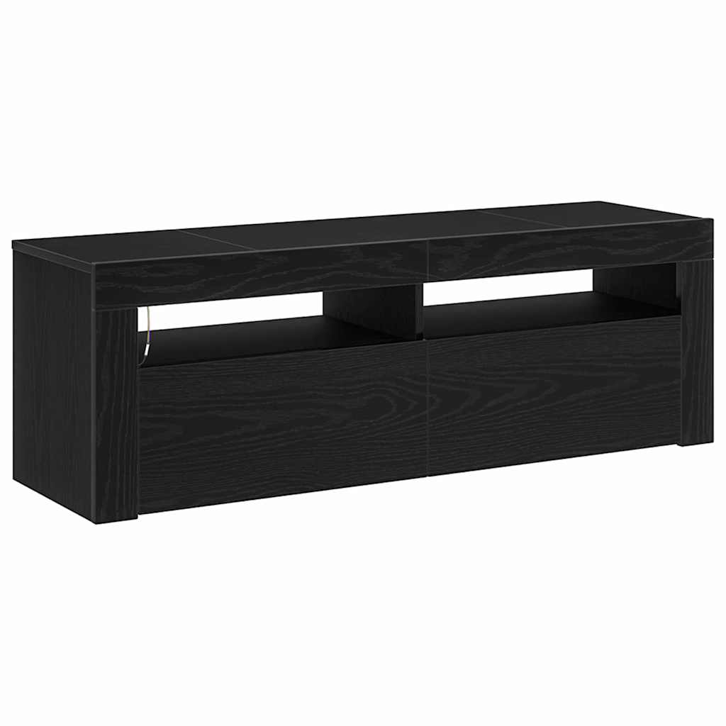 TV Cabinet with LED Black Oak 120 x 35 x 40 cm Engineered Wood
