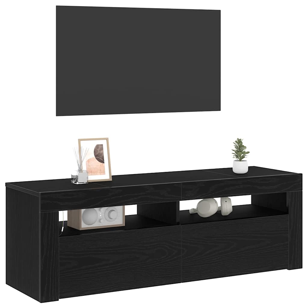 TV Cabinet with LED Black Oak 120 x 35 x 40 cm Engineered Wood