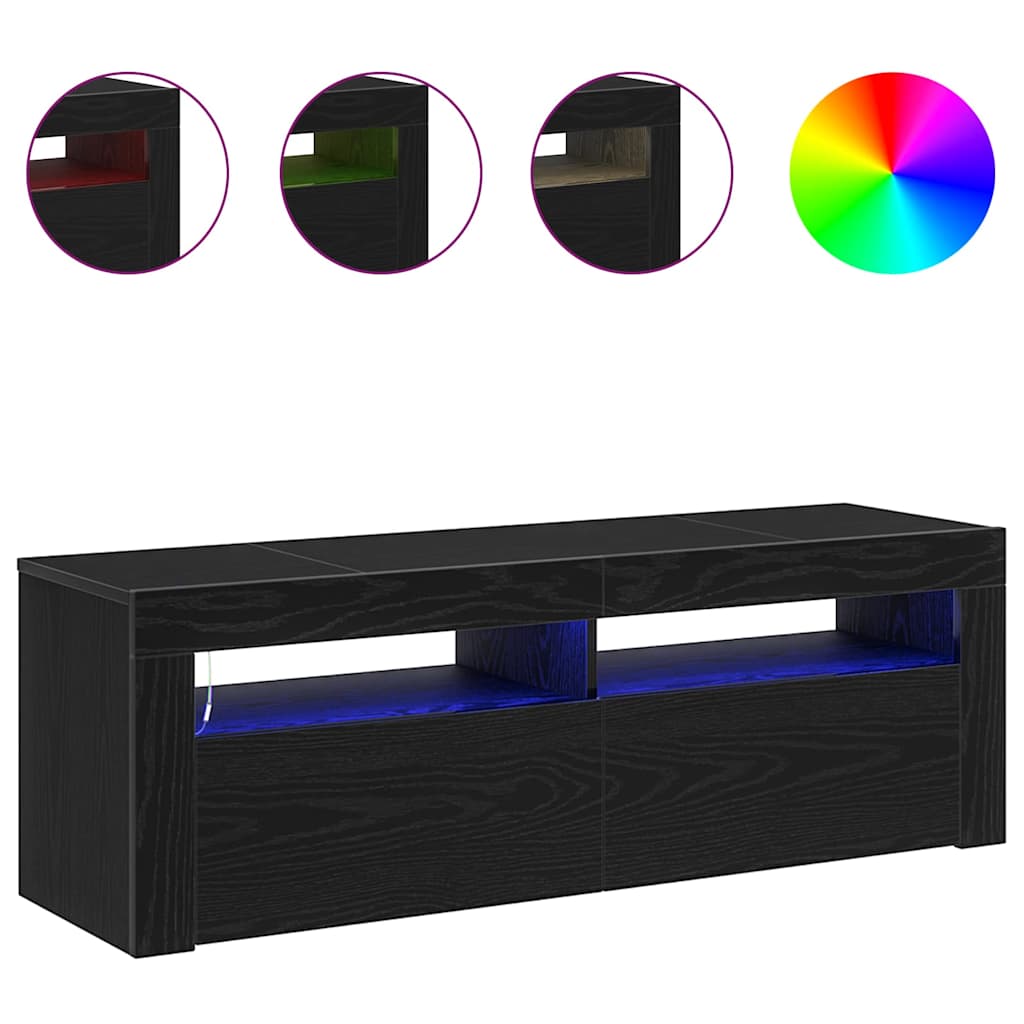 TV Cabinet with LED Black Oak 120 x 35 x 40 cm Engineered Wood