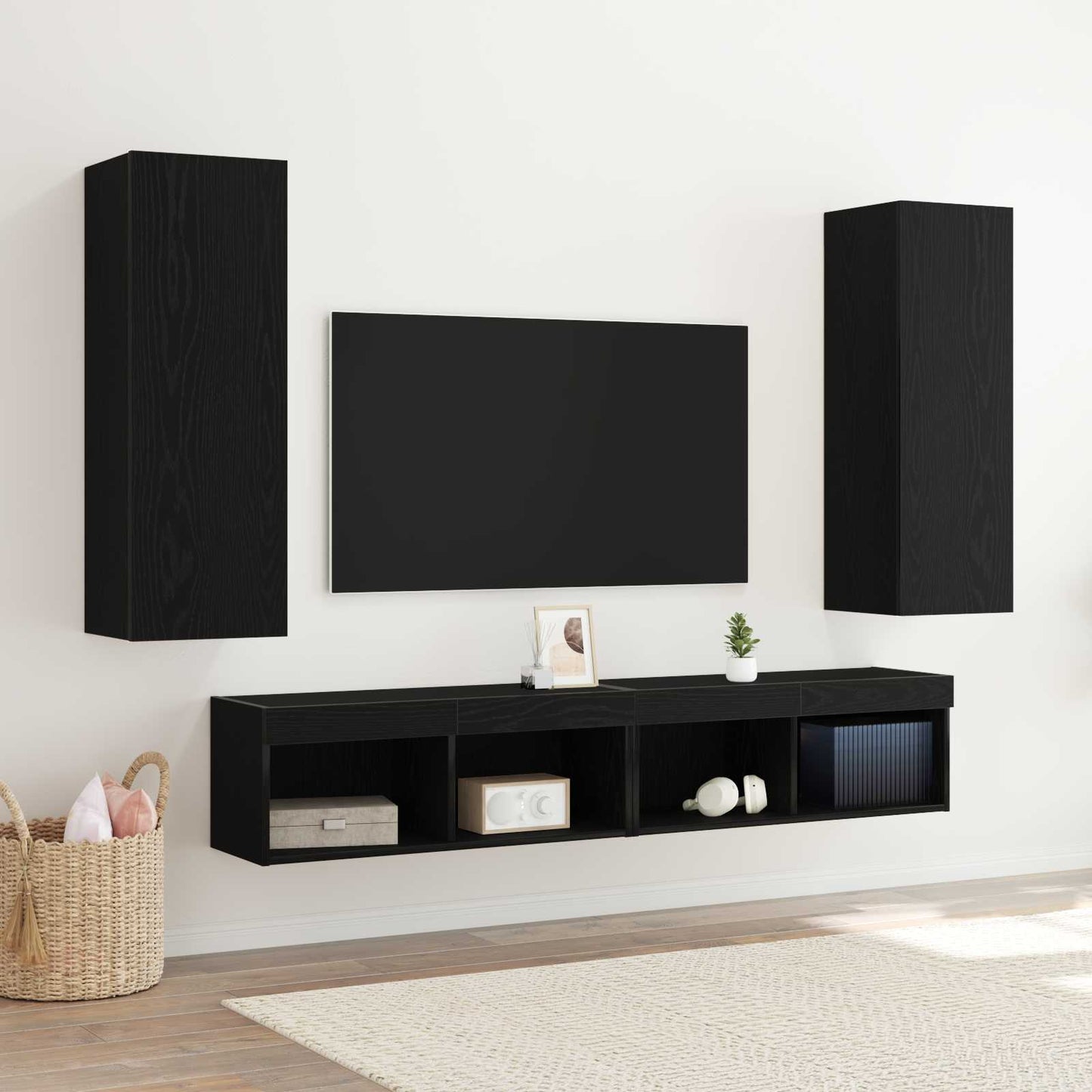 Wall TV Cabinet 2 pcs Black Oak 30.5 x 28.5 x 90 cm