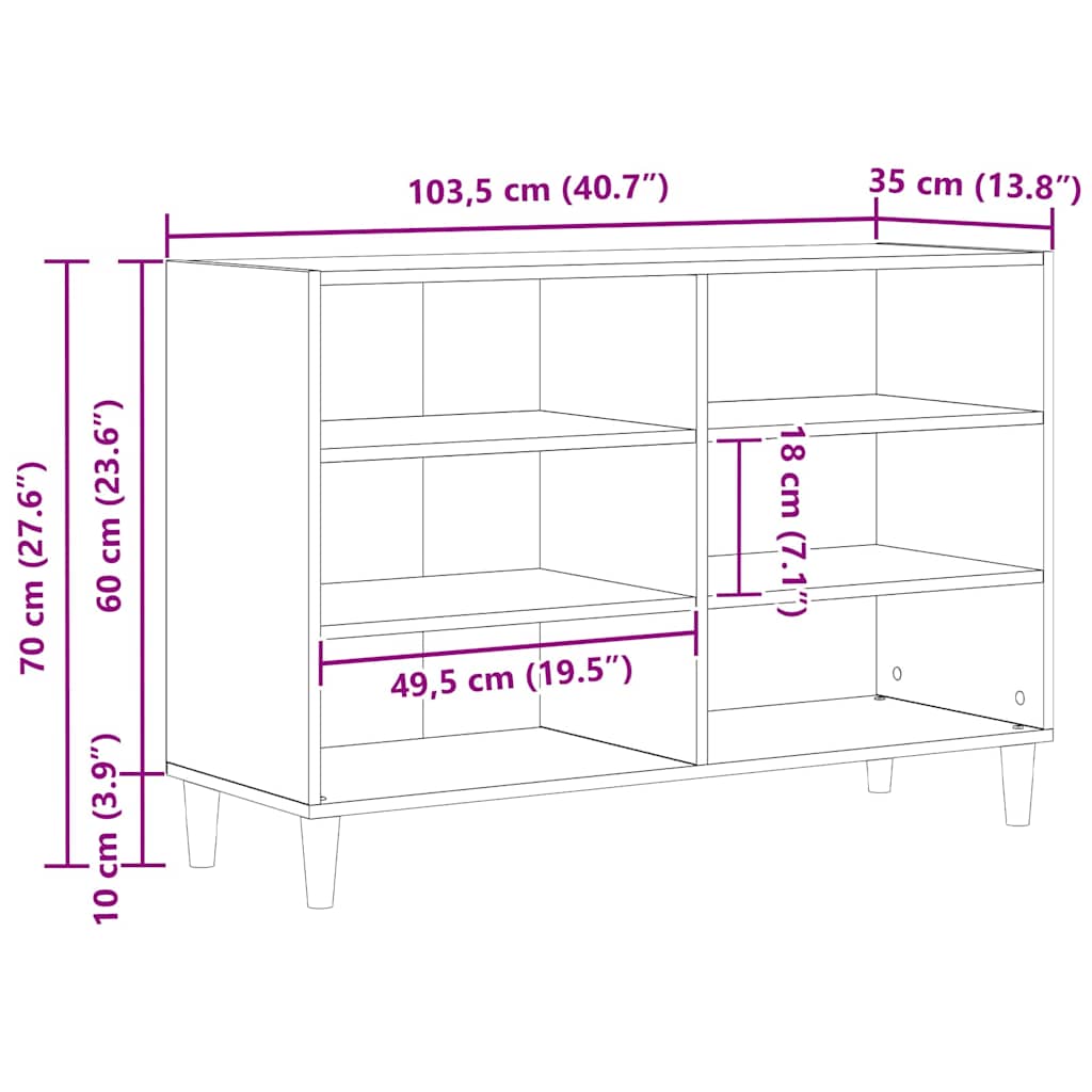 Sideboard Black Oak 103.5 x 35 x 70 cm Engineered Wood