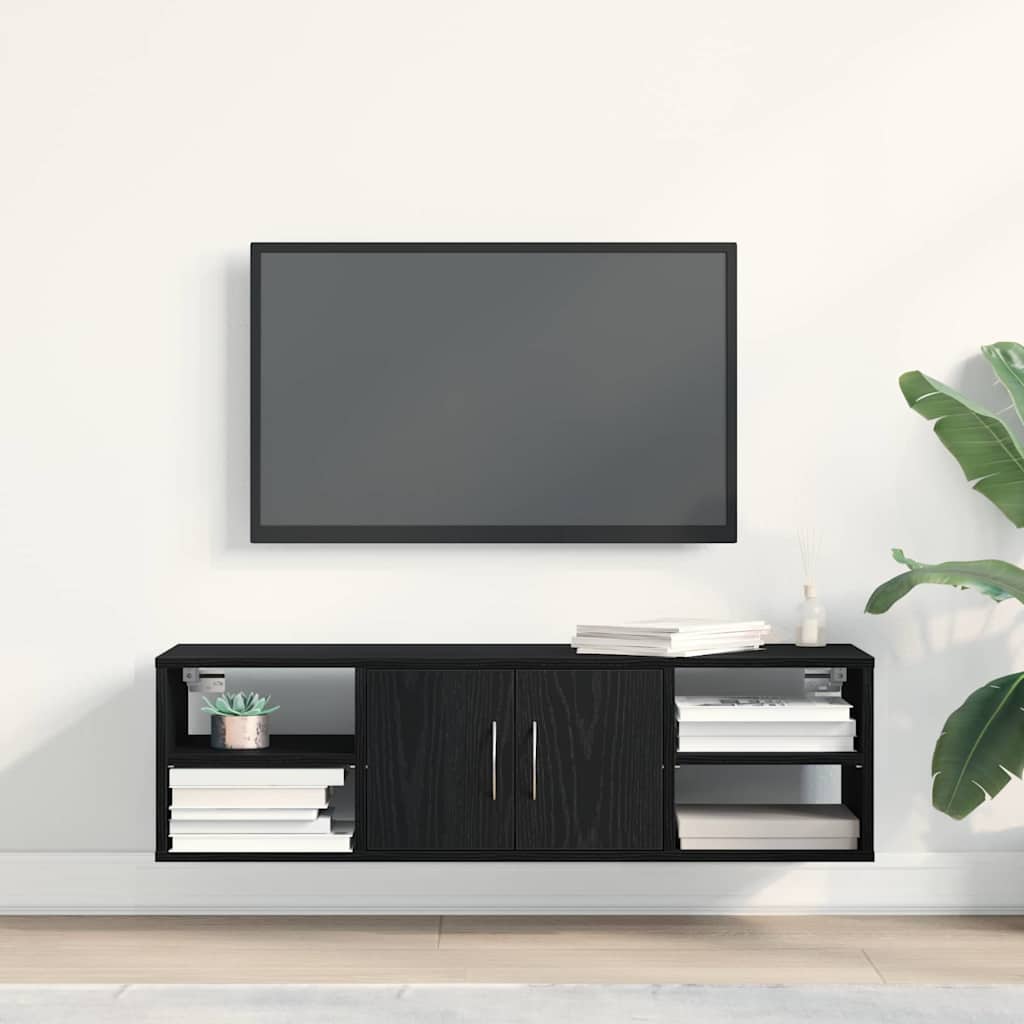 Wall Shelf with Door Black Oak 102 x 30 x 29 cm Engineered Wood