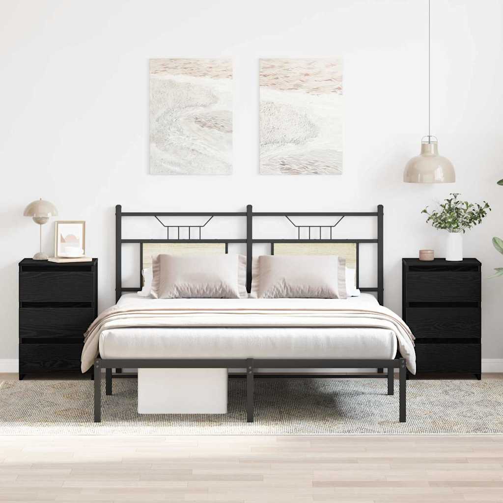 Bedside Cabinet with Drawer 2 pcs Black Oak 40 x 35 x 62.5 cm