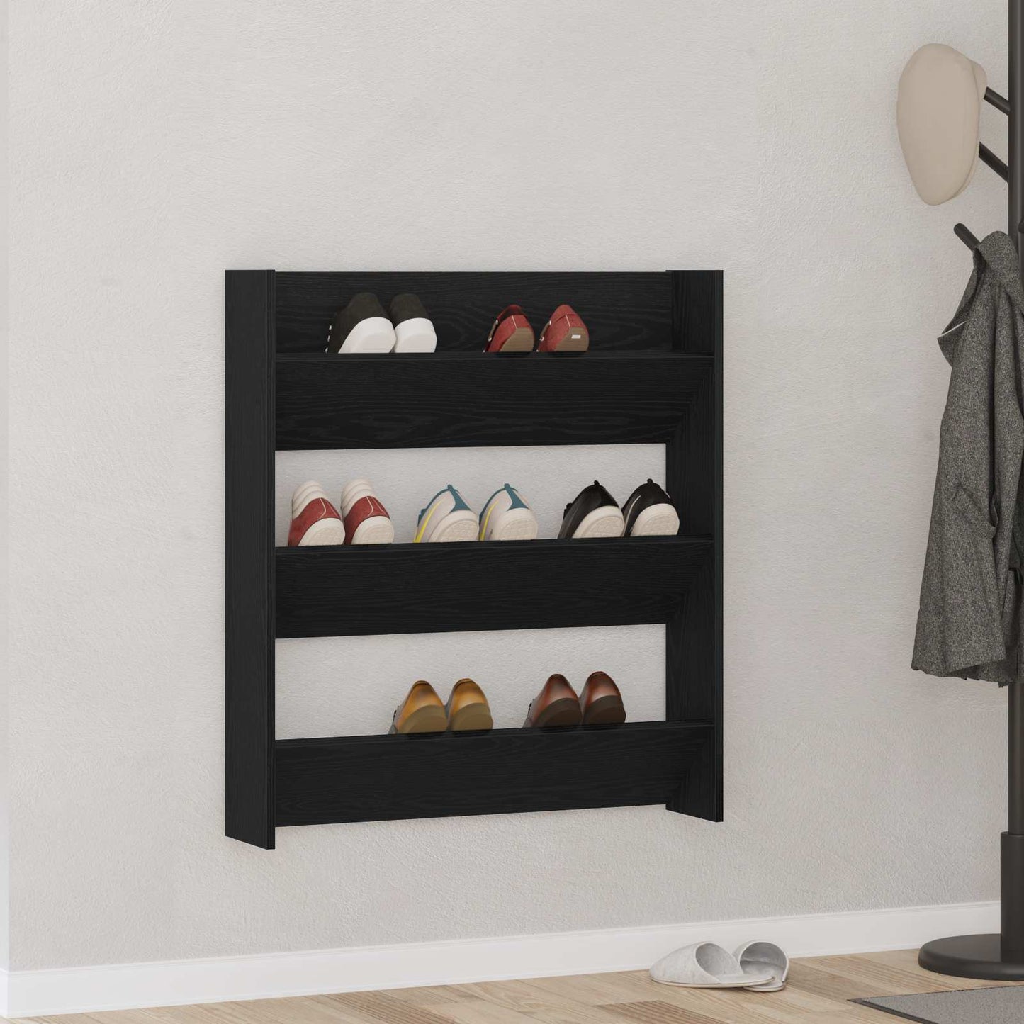 Shoe Cabinet Black Oak 80 x 18 x 90 cm Engineered Wood