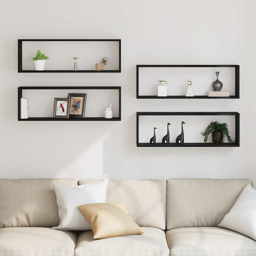 Wall Shelves 4 pcs Black Oak 80 x 15 x 26 cm Engineered Wood
