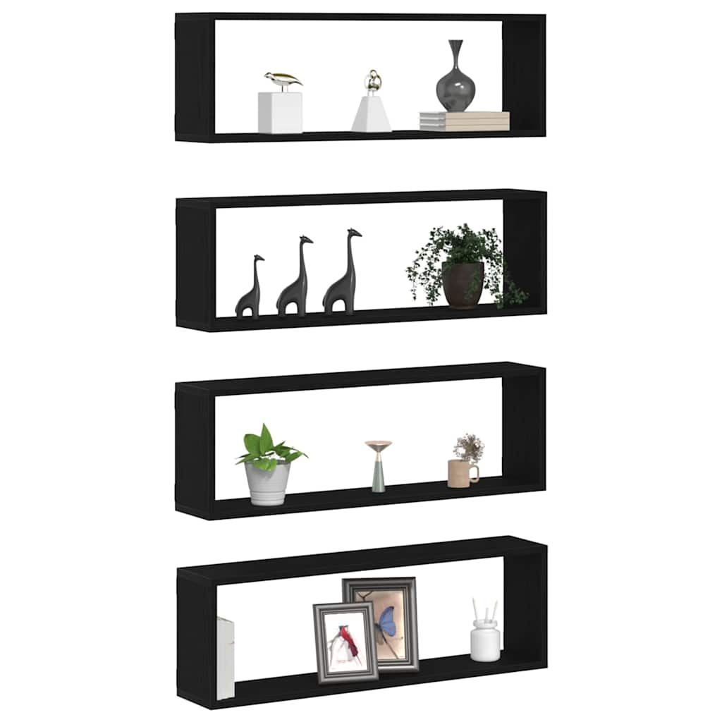 Wall Shelves 4 pcs Black Oak 80 x 15 x 26 cm Engineered Wood
