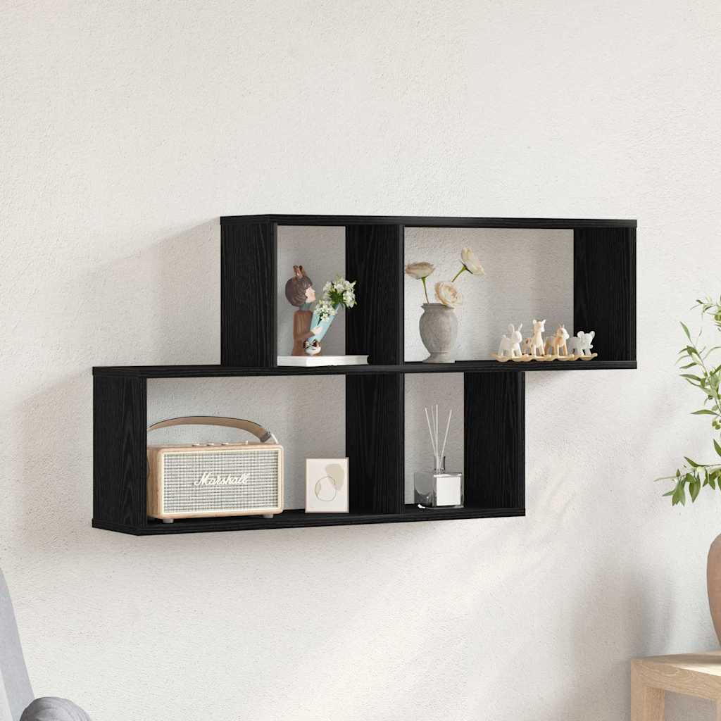 Wall Shelf with Shelf Black Oak 76 x 15 x 53 cm Engineered Wood