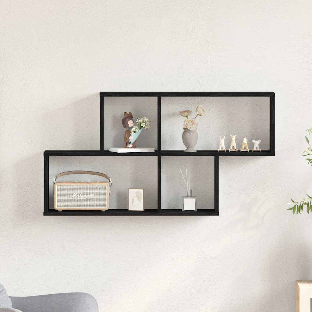 Wall Shelf with Shelf Black Oak 76 x 15 x 53 cm Engineered Wood