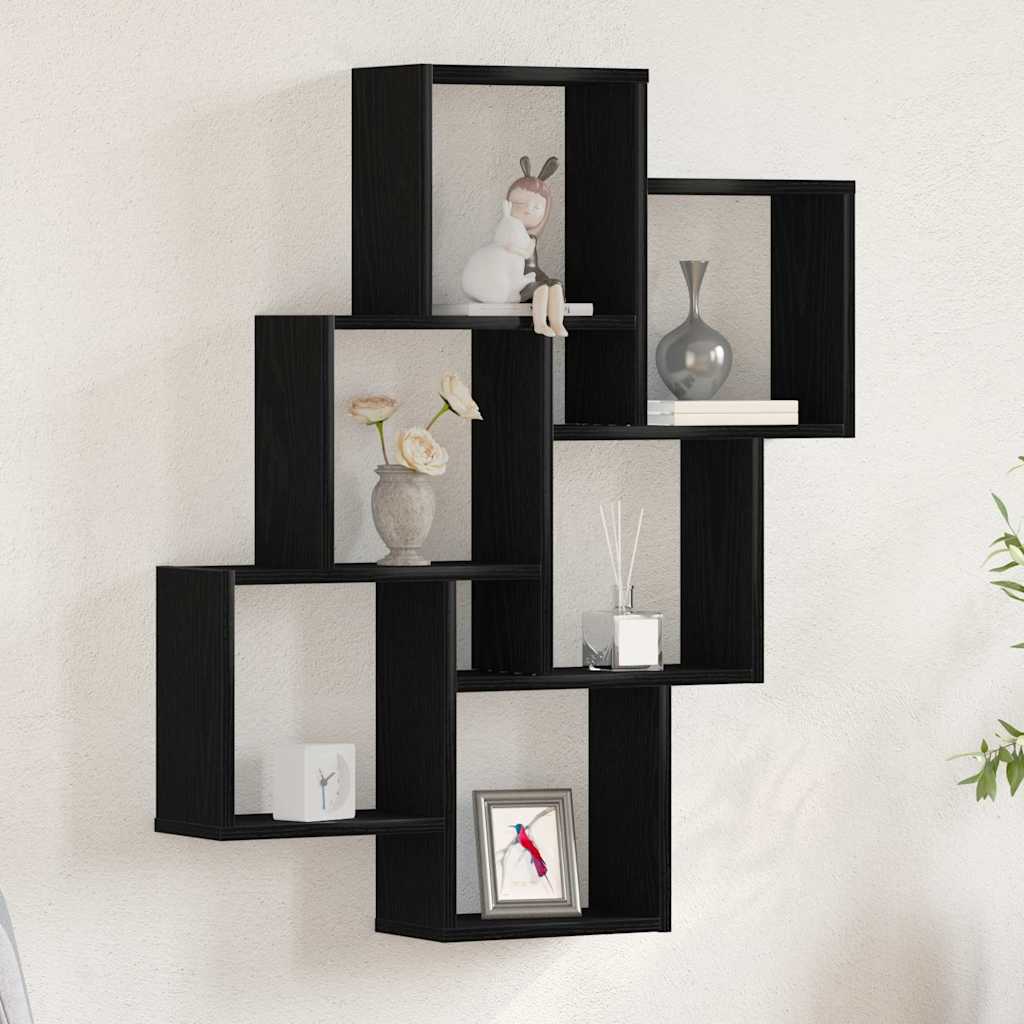 Wall Shelf with Shelf Black Oak 78 x 15 x 93 cm Engineered Wood