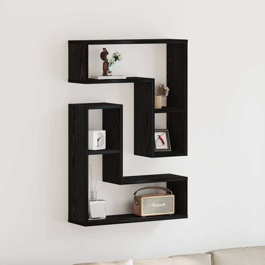 Wall Shelf Wall-Mounted 2 pcs Black Oak 50 x 15 x 85 cm