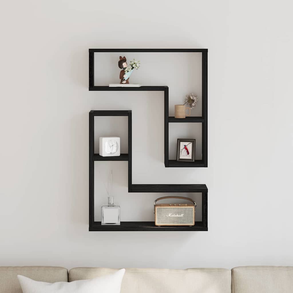Wall Shelf 2 pcs Black Oak 50 x 15 x 85 cm Engineered Wood