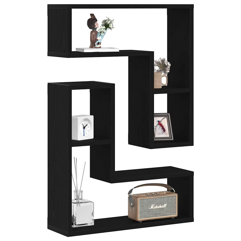 Wall Shelf Wall-Mounted 2 pcs Black Oak 50 x 15 x 85 cm