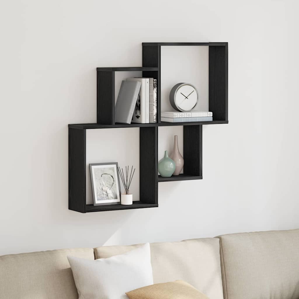 Wall Shelf Black Oak 80 x 15 x 78.5 cm Engineered Wood