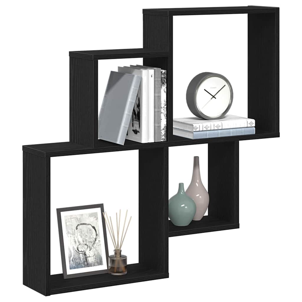 Wall Shelf Black Oak 80 x 15 x 78.5 cm Engineered Wood