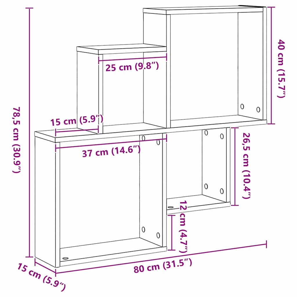 Wall Shelf Black Oak 80 x 15 x 78.5 cm Engineered Wood