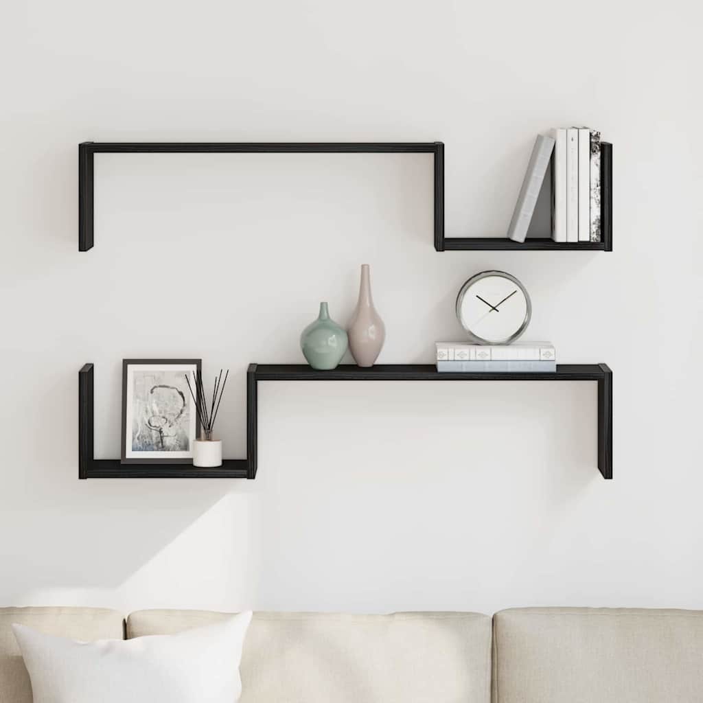 Wall Shelf Wall-Mounted 2 pcs Black Oak 100 x 15 x 20 cm