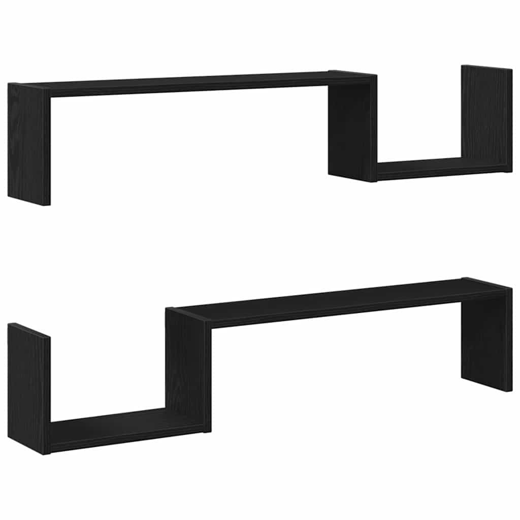 Wall Shelf Wall-Mounted 2 pcs Black Oak 100 x 15 x 20 cm